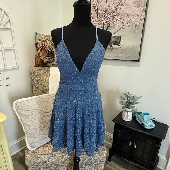 Honey and Rosie Blue Spaghetti Strap Mini Sundress - Picture 1 of 9